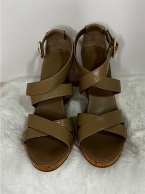 Cole Haan Tan Leather Crisscross Wedge Sandals